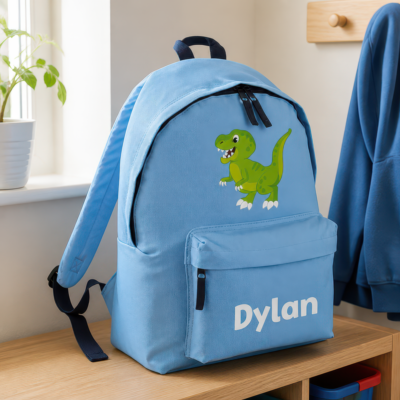 Personalised Dinosaur - Blue Kids Backpack with Name - alternative view