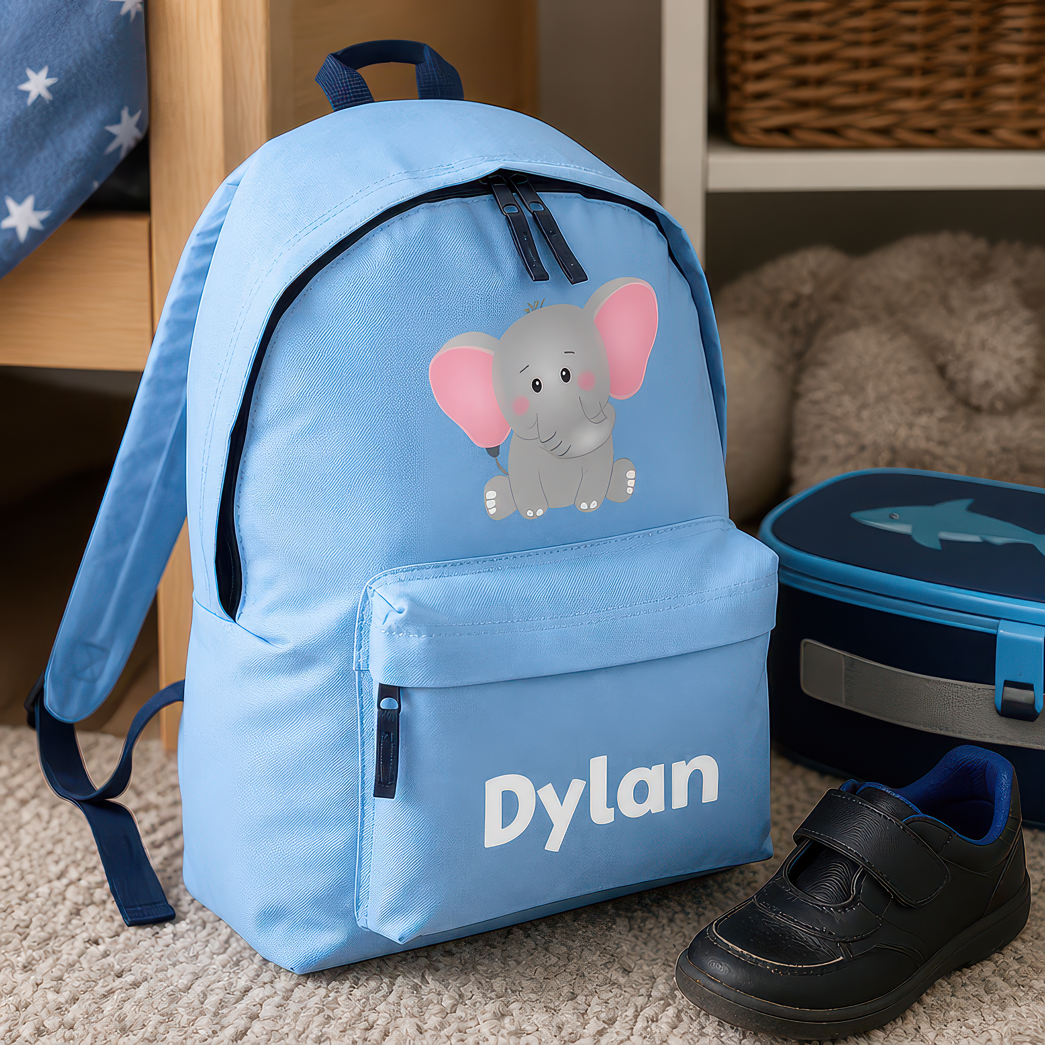 Personalised Elephant - Blue Kids Backpack with Name - alternative view