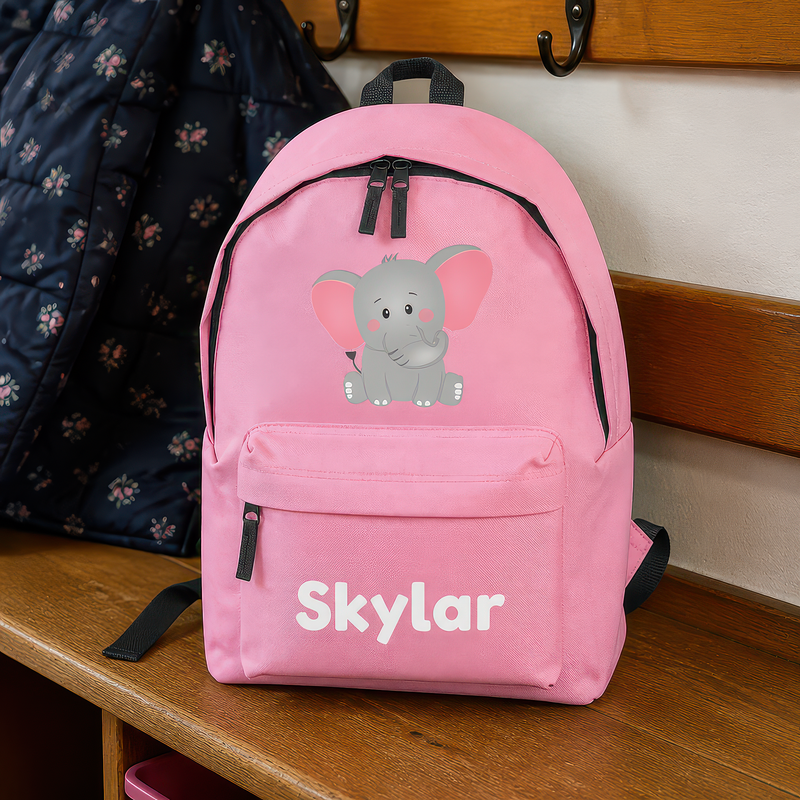 Personalised Elephant - Pink Kids Backpack with Name - alternative view