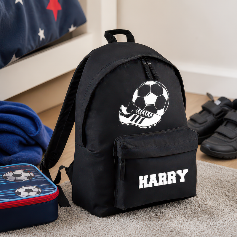 Personalised Football - Black Kids Backpack with Name - alternative view