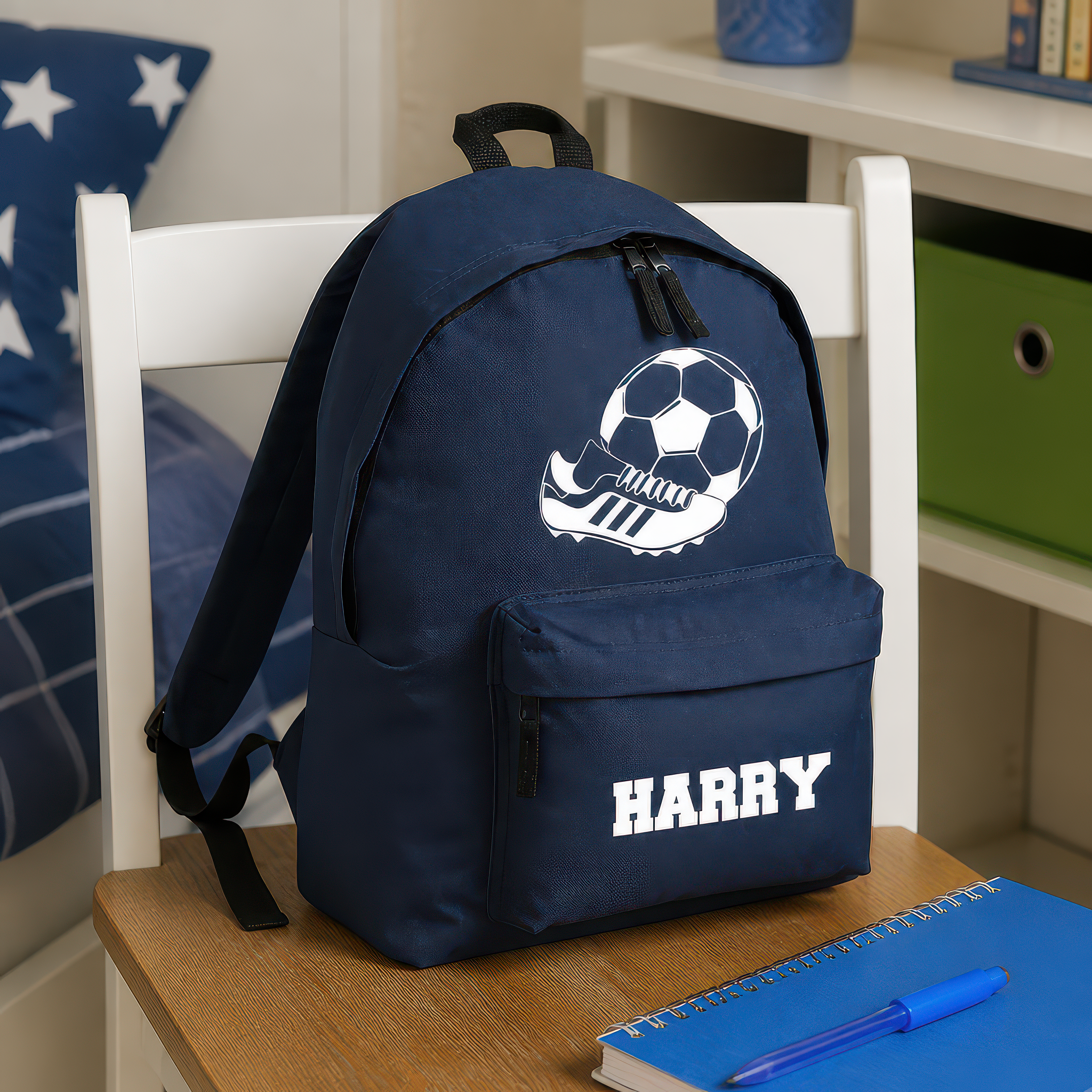Personalised Football - Navy Kids Backpack with Name - alternative view