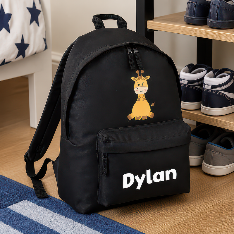Personalised Giraffe - Black Kids Backpack with Name - alternative view