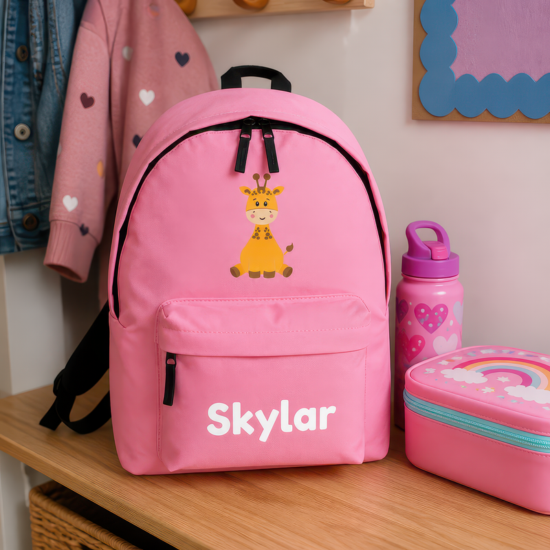 Personalised Giraffe - Pink Kids Backpack with Name - alternative view