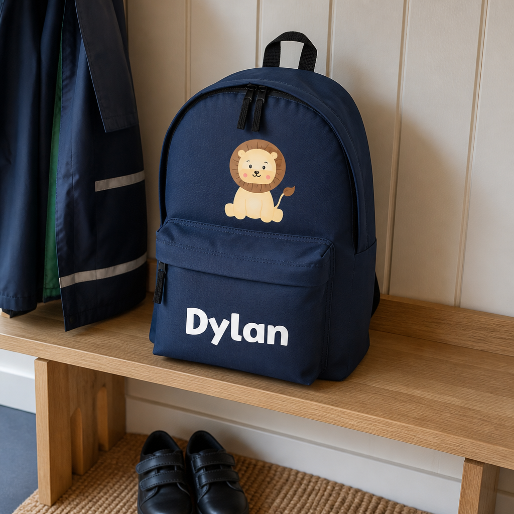 Personalised Lion - Navy Kids Backpack with Name