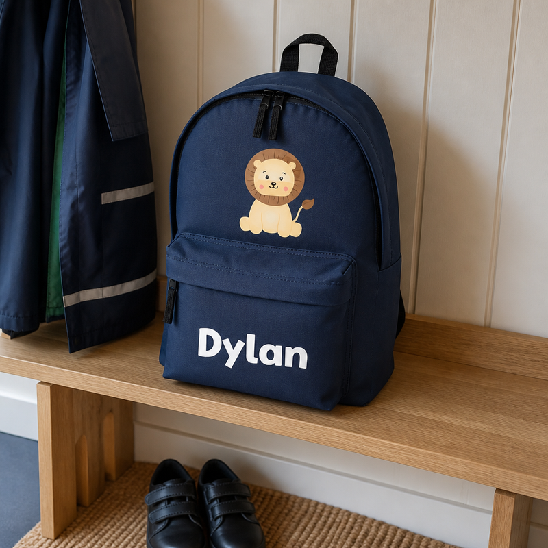 Personalised Lion - Navy Kids Backpack with Name