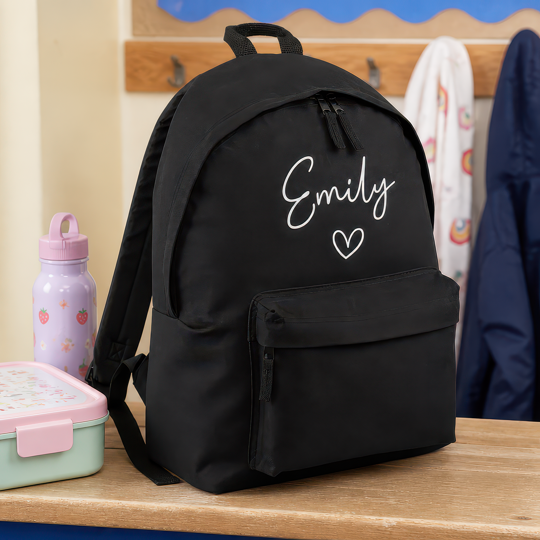 Personalised Heart - Black Kids Backpack with Name - alternative view