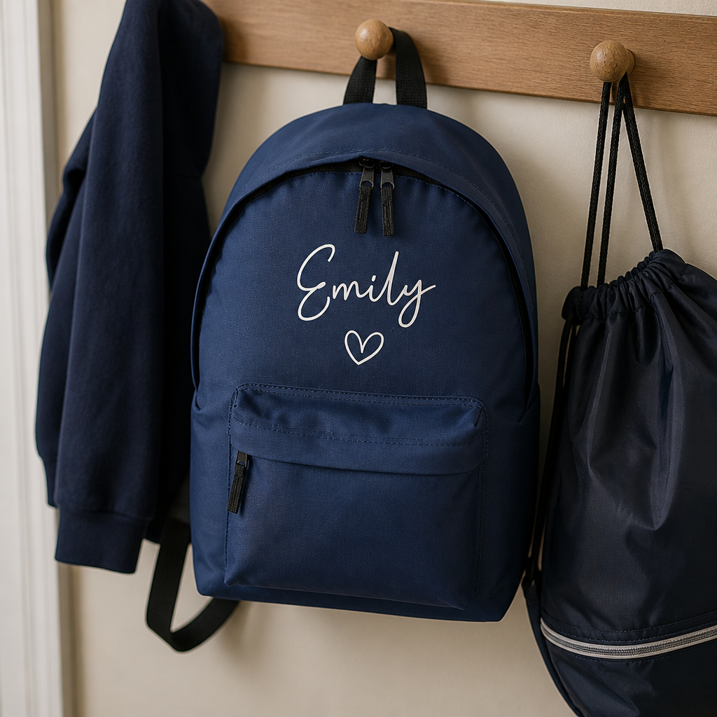 Personalised Name - Heart - Navy Kids Backpack with Name