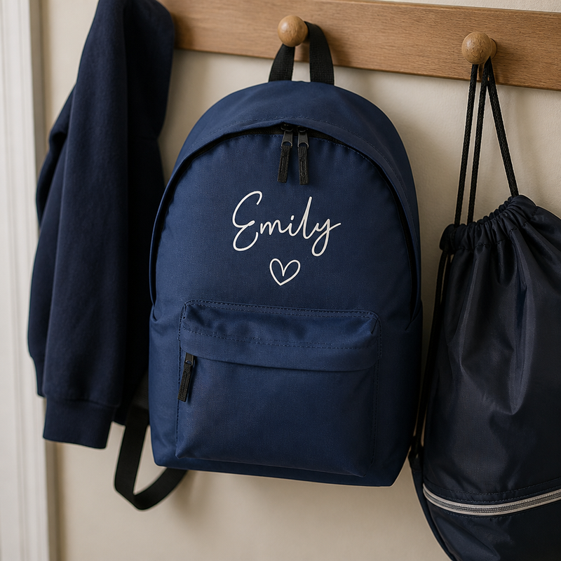 Personalised Name - Heart - Navy Kids Backpack with Name