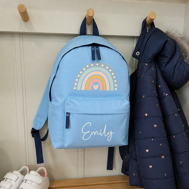Personalised Boho Rainbow - Blue Kids Backpack with Name