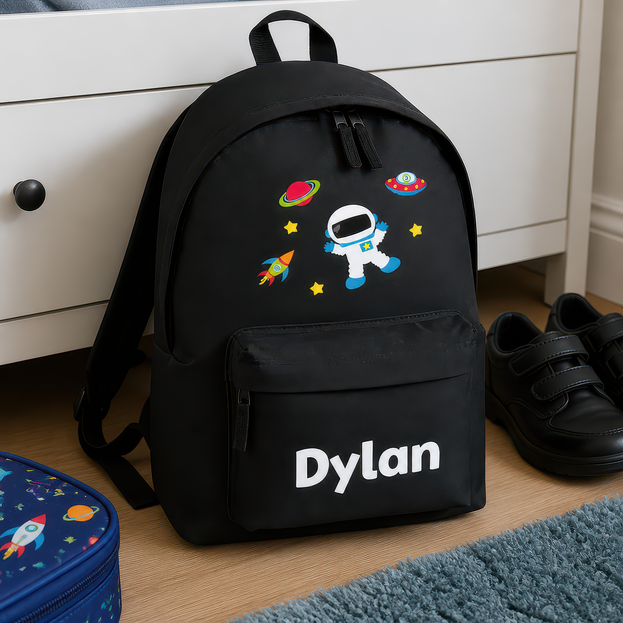 Personalised Space - Black Kids Backpack with Name - alternative view