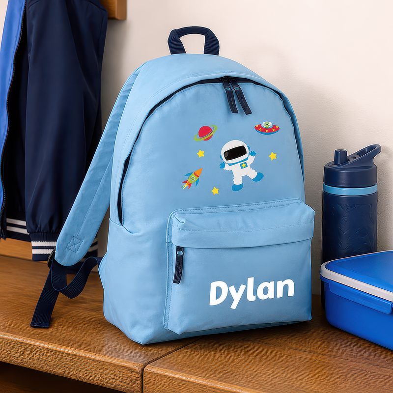 Personalised Space - Blue Kids Backpack with Name - alternative view