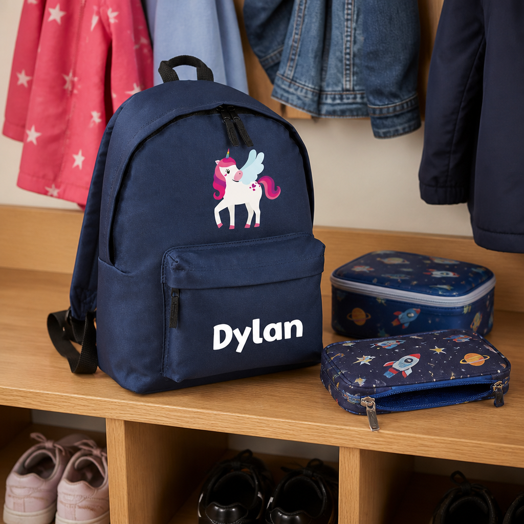 Personalised Unicorn Wings - Navy Kids Backpack with Name