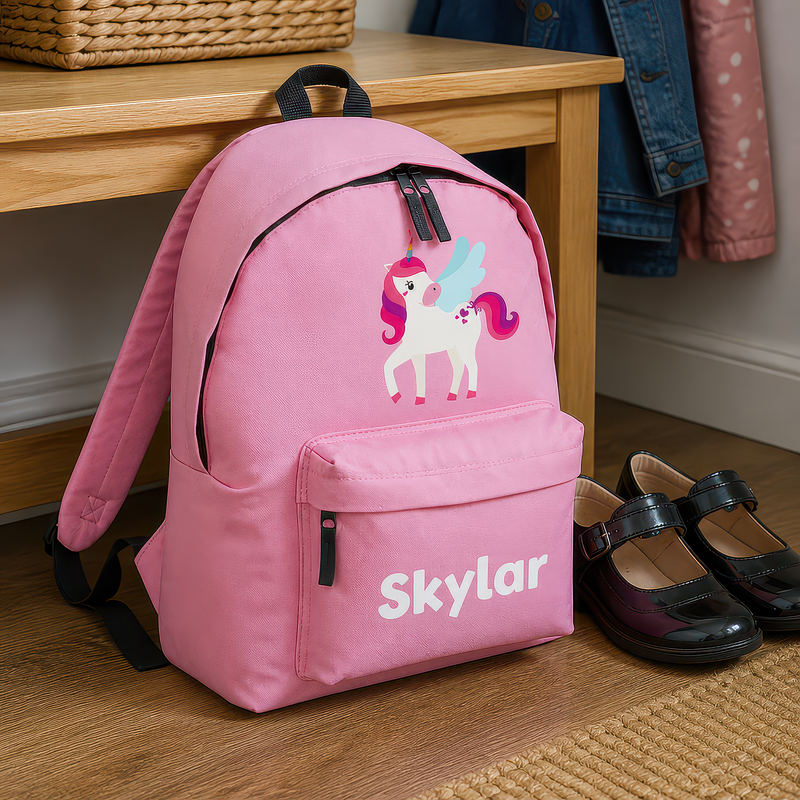 Personalised Unicorn Wings - Pink Kids Backpack with Name - alternative view