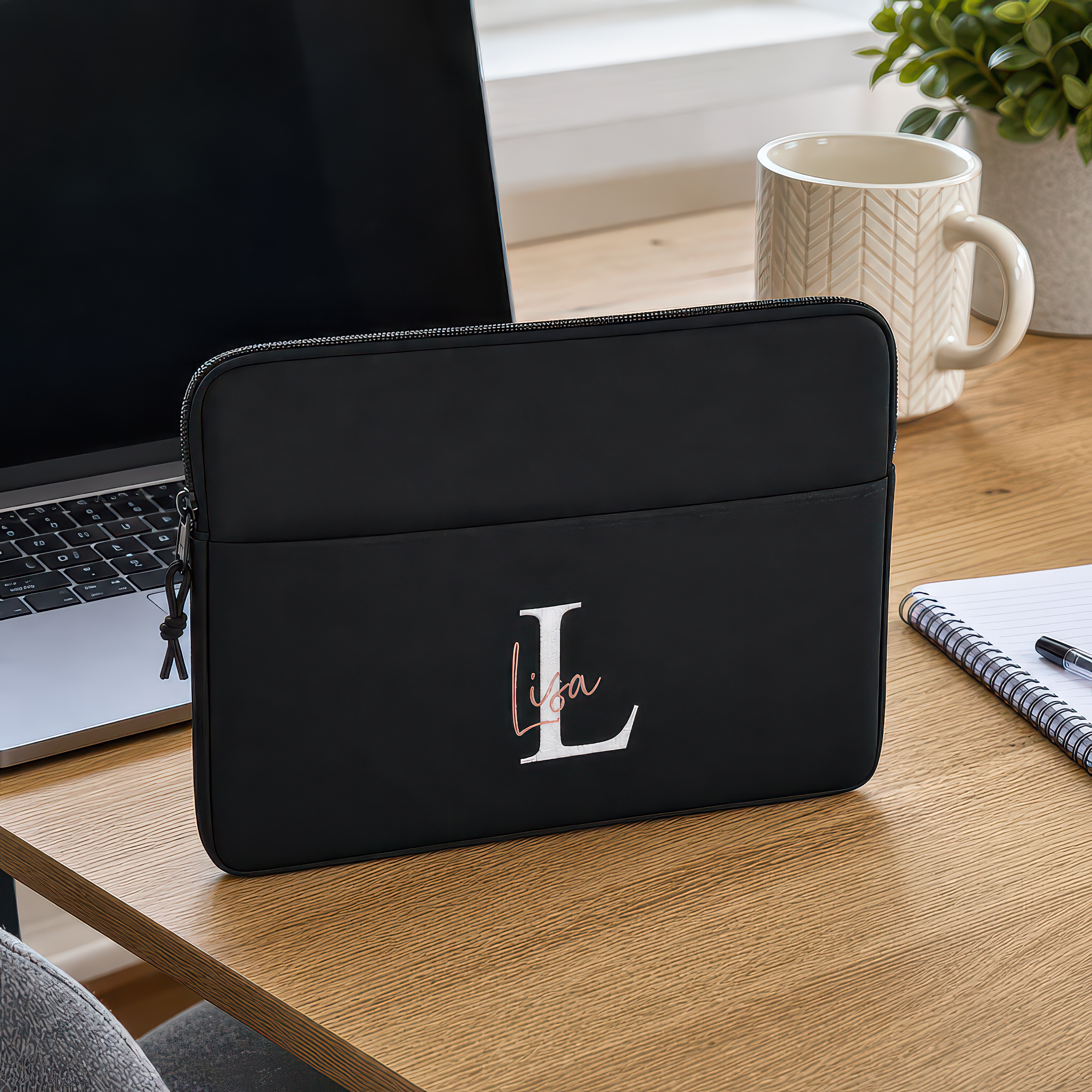Personalised Black 15.6 Inch Laptop Sleeve with Name or Initials - alternative view