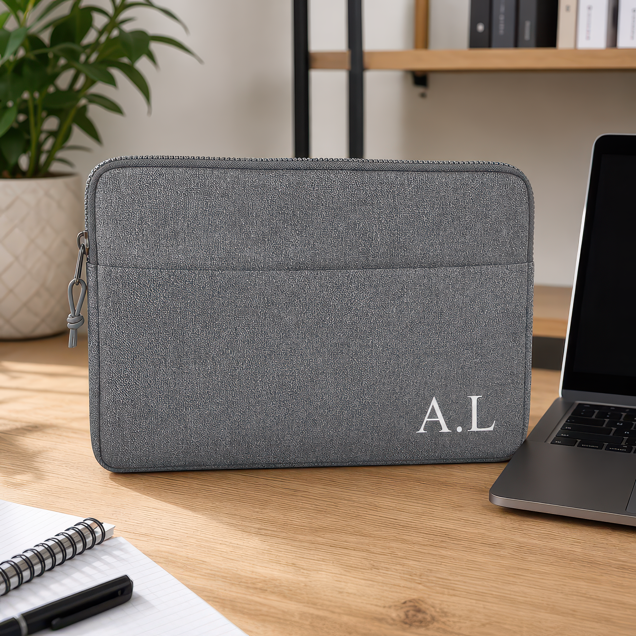 Personalised Grey 15.6 Inch Laptop Sleeve with Name or Initials - alternative view