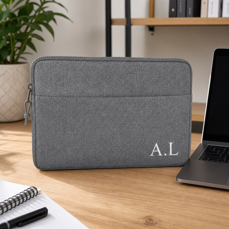 Personalised Grey 15.6 Inch Laptop Sleeve with Name or Initials - alternative view