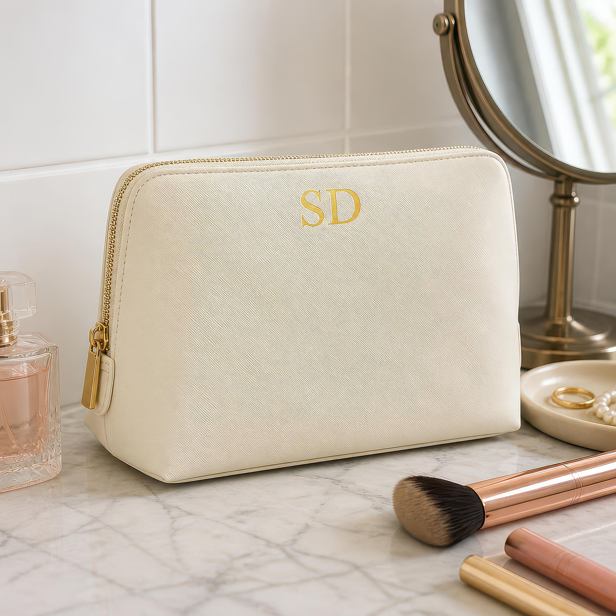 Personalised Oyster Initial Makeup Bag with Initials - alternative view
