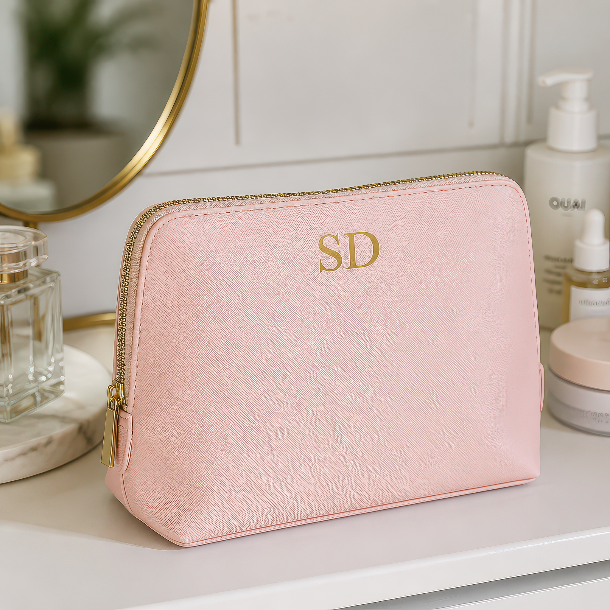 Personalised Soft Pink Cosmetic Bag with Initials - alternative view