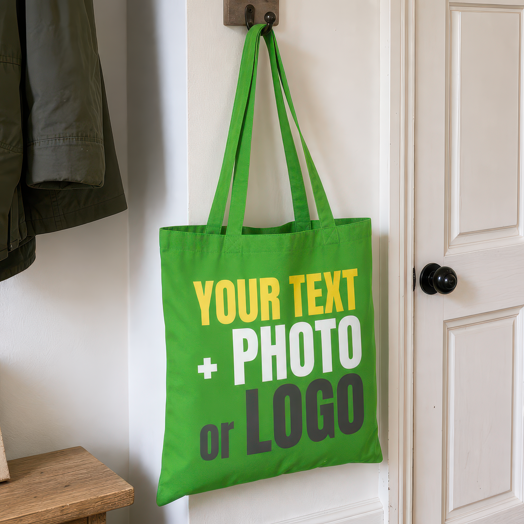 Personalised Green Cotton Tote Bag for Logo, Photo or Text - alternative view