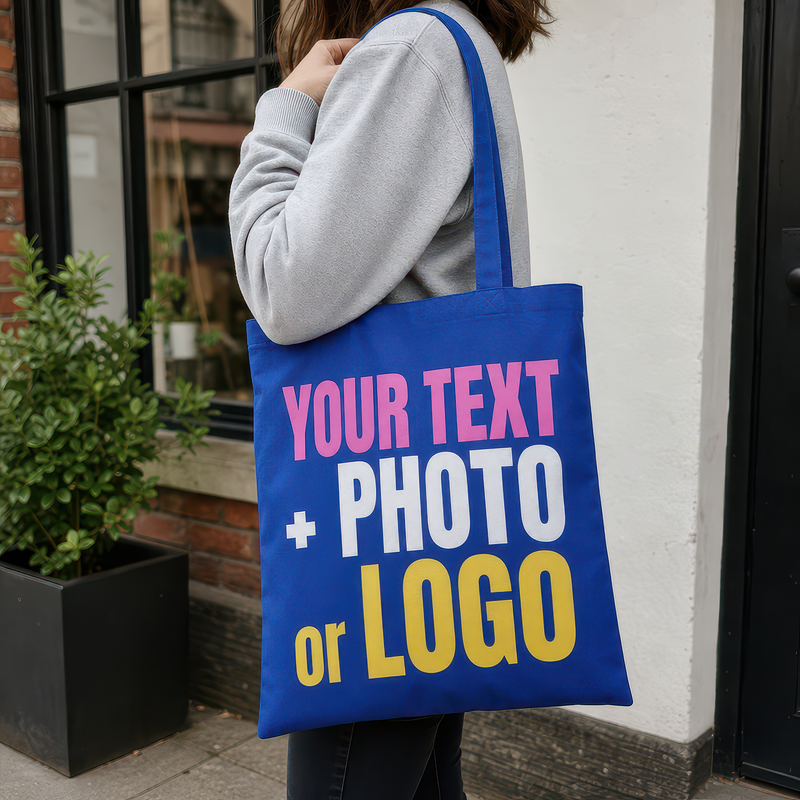 Personalised Royal Blue Cotton Tote Bag for Logo, Photo or Text - alternative view