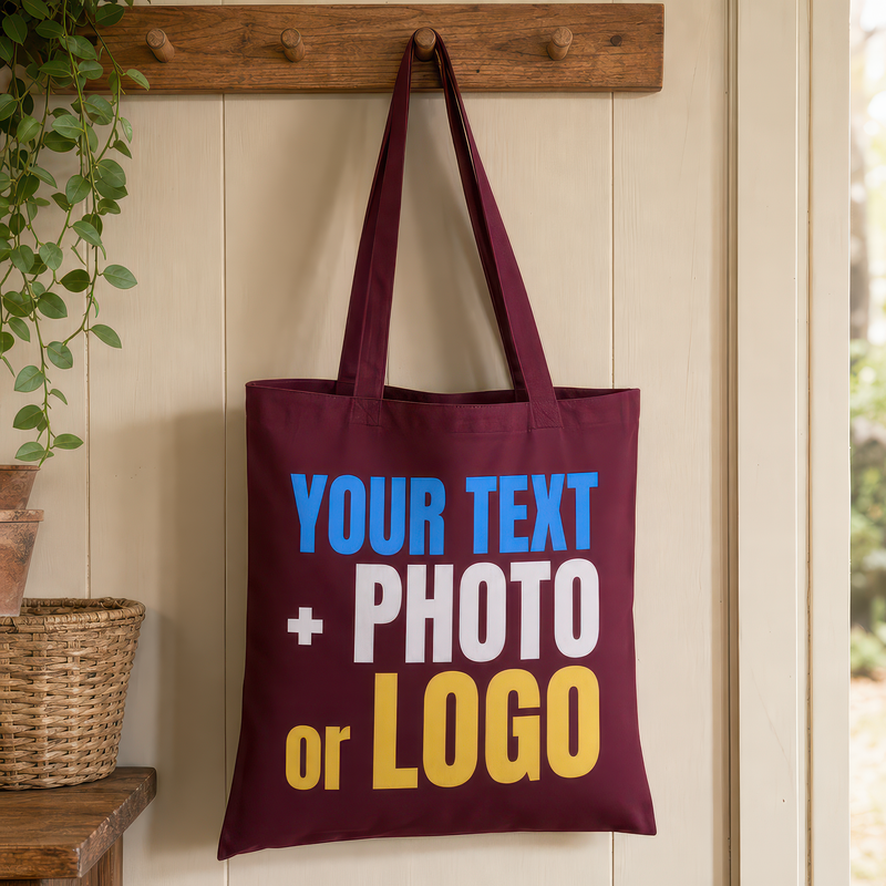Personalised Burgundy Cotton Tote Bag for Logo, Photo or Text - alternative view