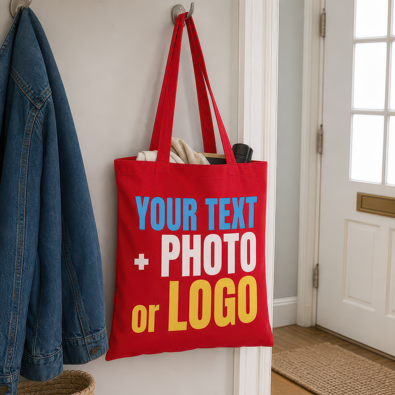 Personalised Red Cotton Tote Bag for Logo, Photo or Text - alternative view