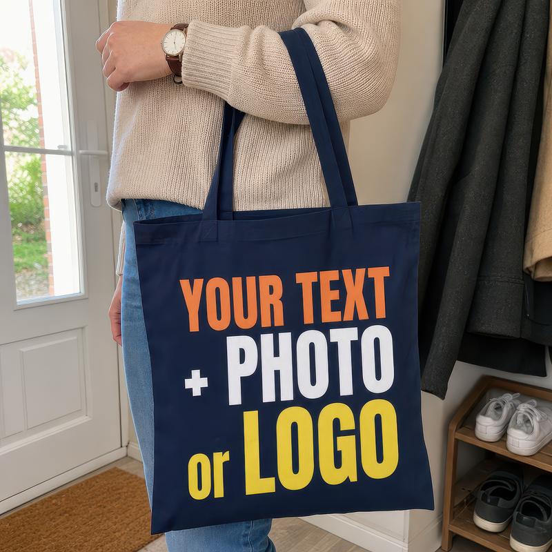 Personalised Navy Cotton Tote Bag for Logo, Photo or Text - alternative view