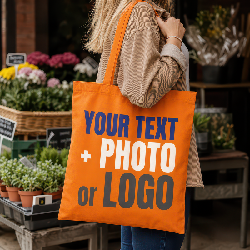 Personalised Orange Cotton Tote Bag for Logo, Photo or Text - alternative view
