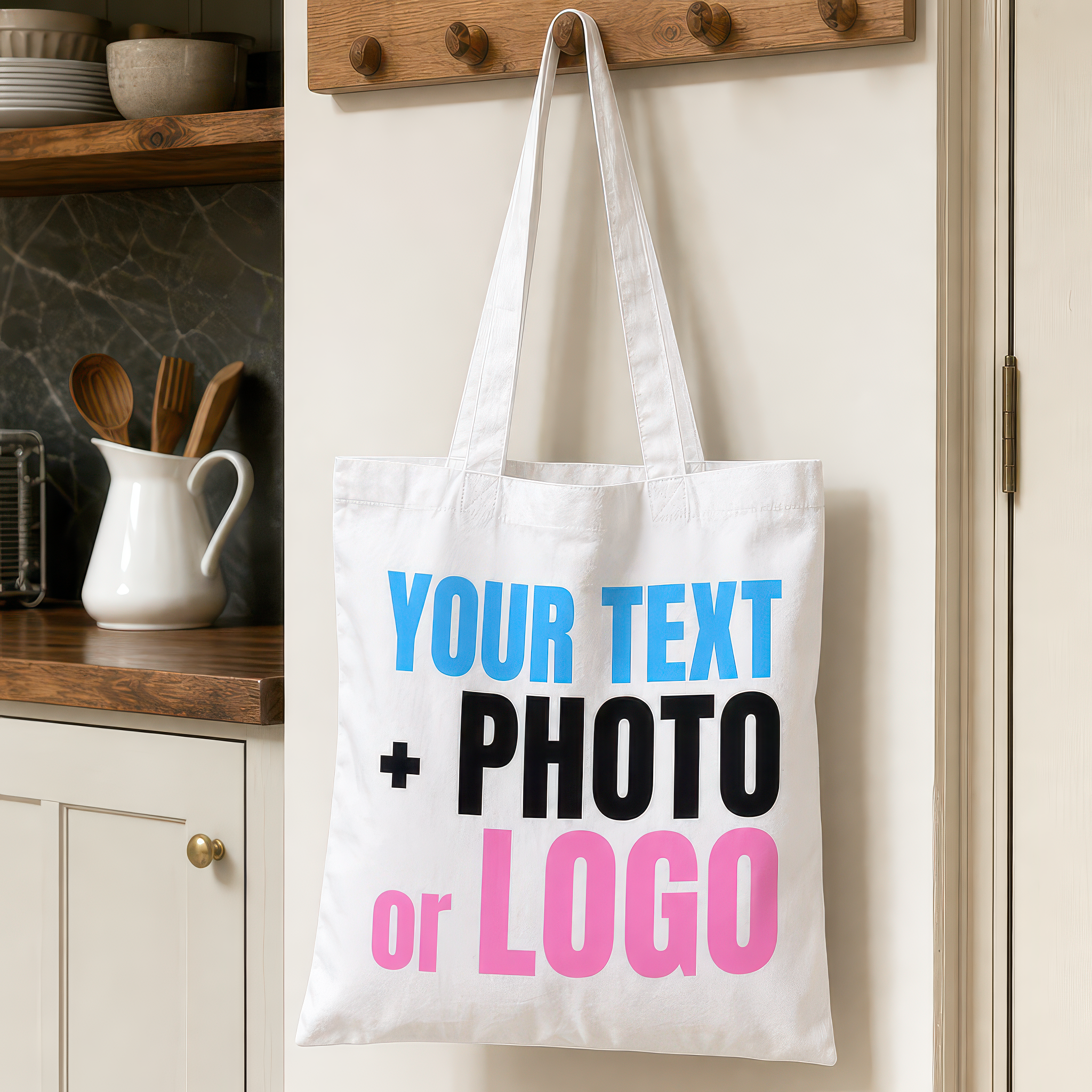 Personalised White Cotton Tote Bag for Logo, Photo or Text - alternative view