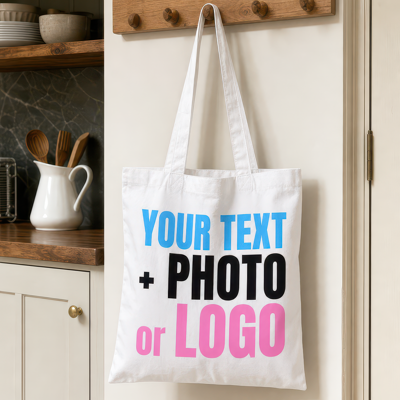 Personalised White Cotton Tote Bag for Logo, Photo or Text - alternative view