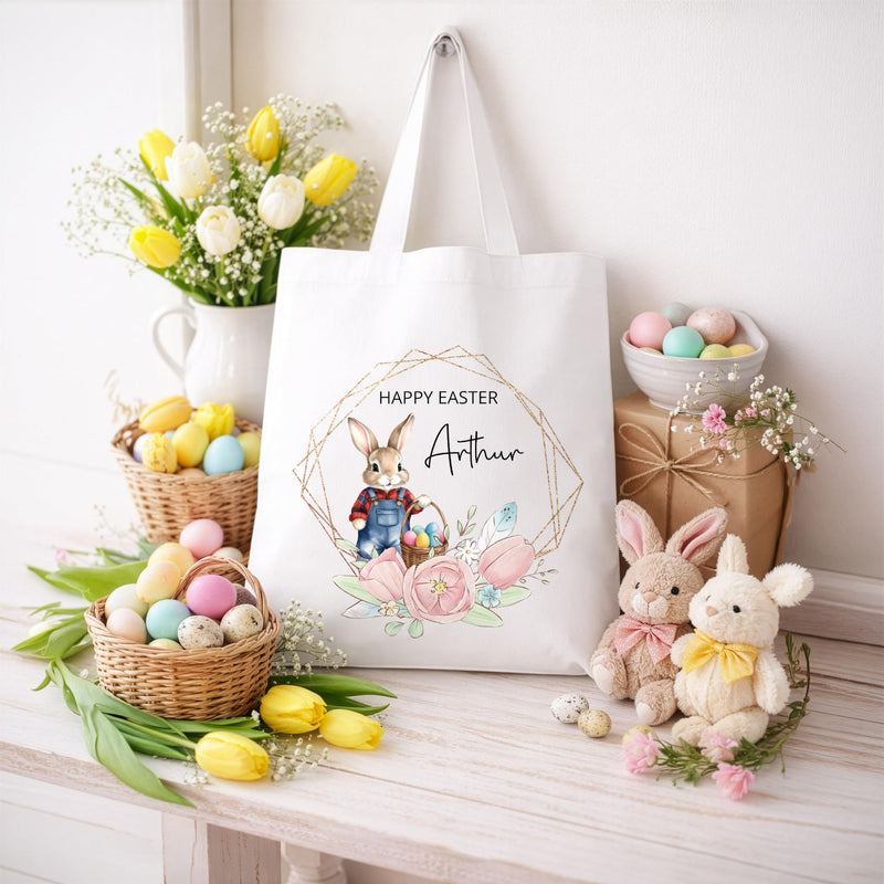 Personalised Blue Rabbit Easter Tote Bag with Name