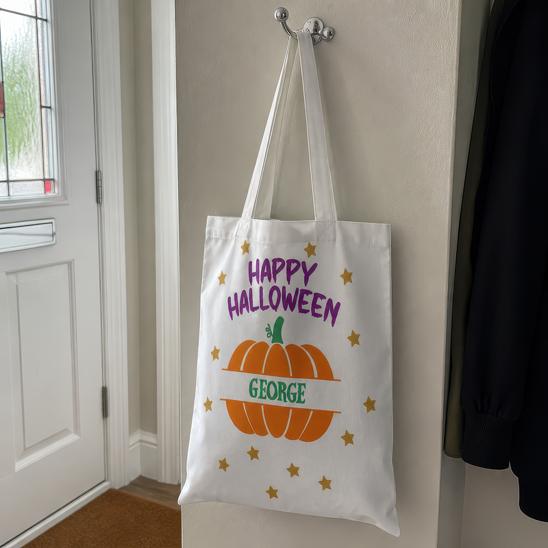 Personalised Pumpkin Name Trick or Treat Tote Bag