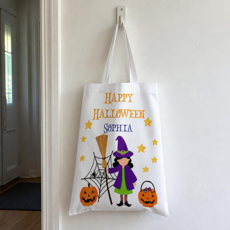 Personalised Two Witches Trick or Treat Tote Bag with Name