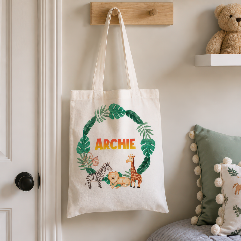 Personalised Jungle Wreath Tote Bag with Name - alternative view