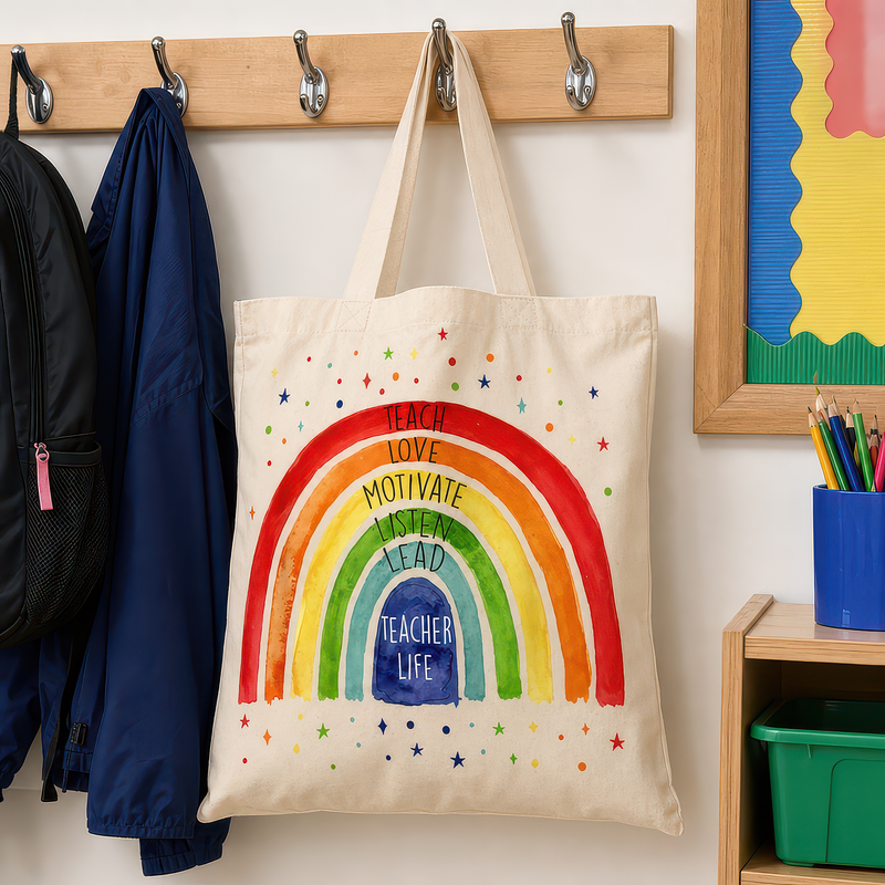 Personalised Teacher Rainbow Teacher Tote Bag with Name - alternative view