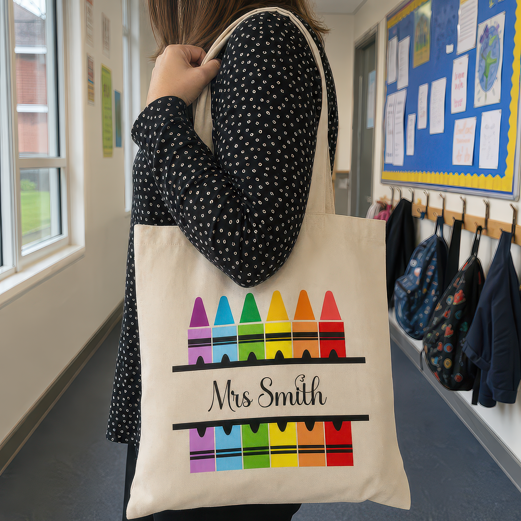 Personalised Crayons Teacher Tote Bag with Name - alternative view