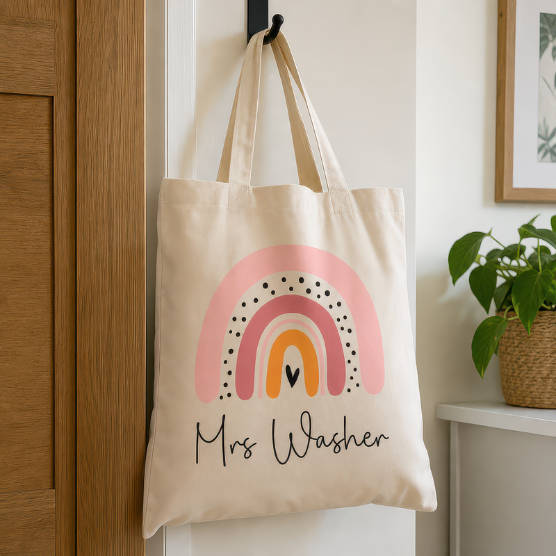 Personalised Natural Boho Rainbow Teacher Tote Bag with Name - alternative view