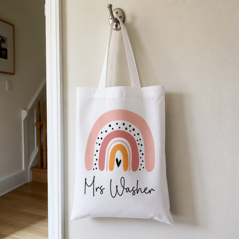 Personalised Pastel Teacher Rainbow Tote Bag with Name