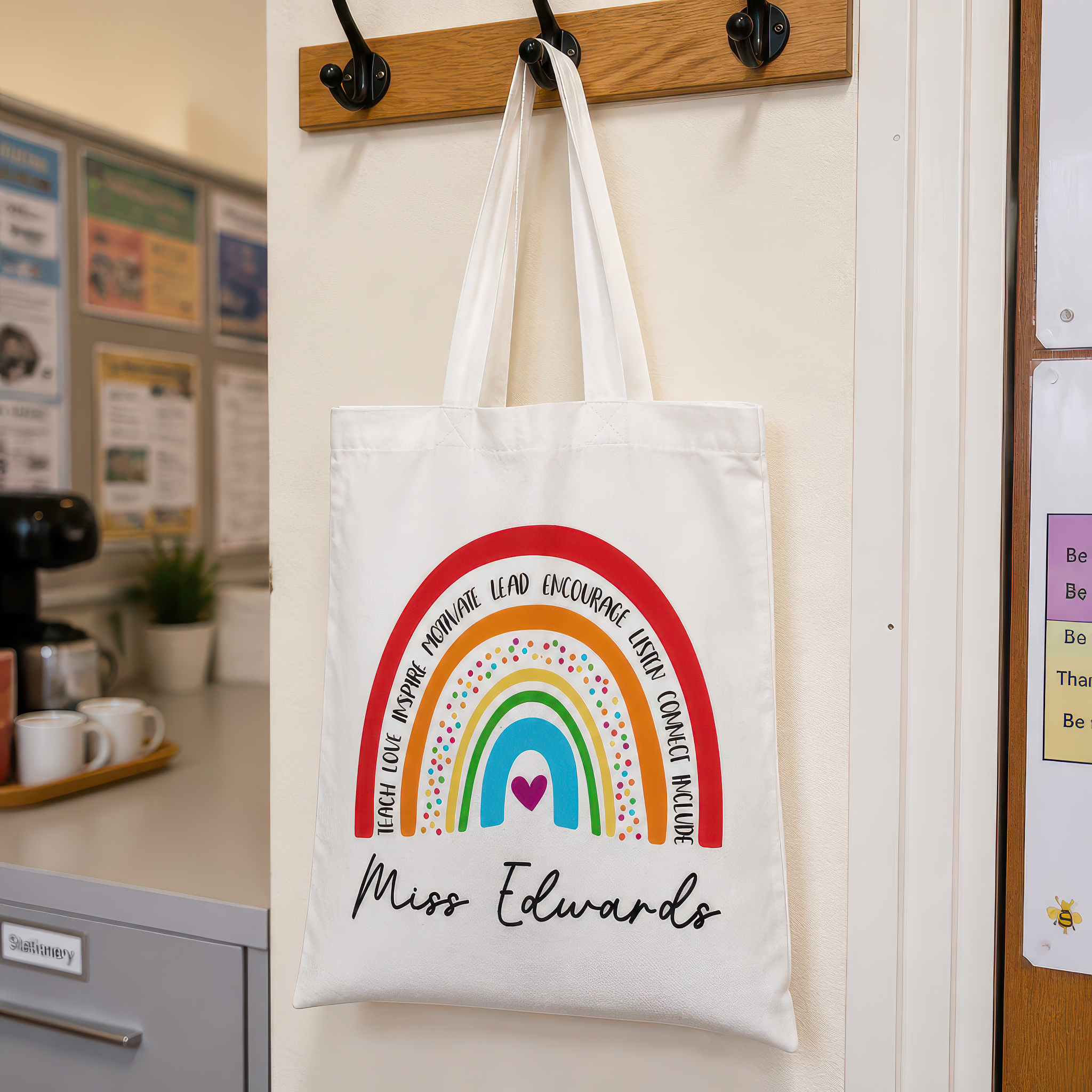 Personalised Teacher Rainbow Tote Bag with Name