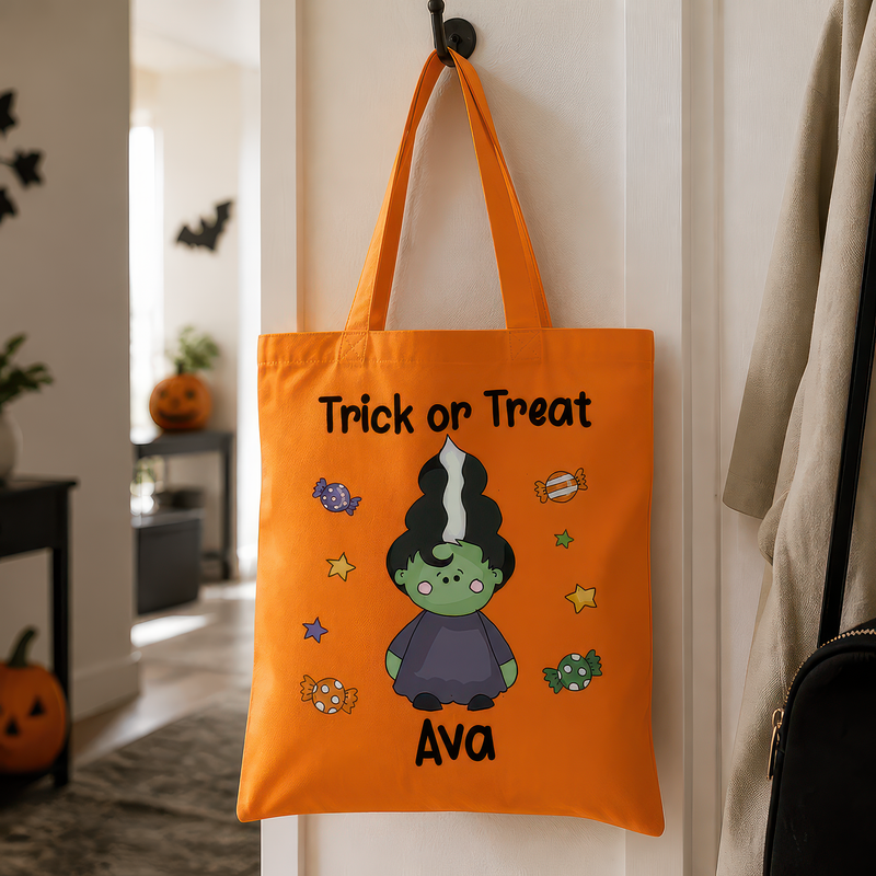 Personalised Orange Frankenstein's Wife Tote Bag with Name