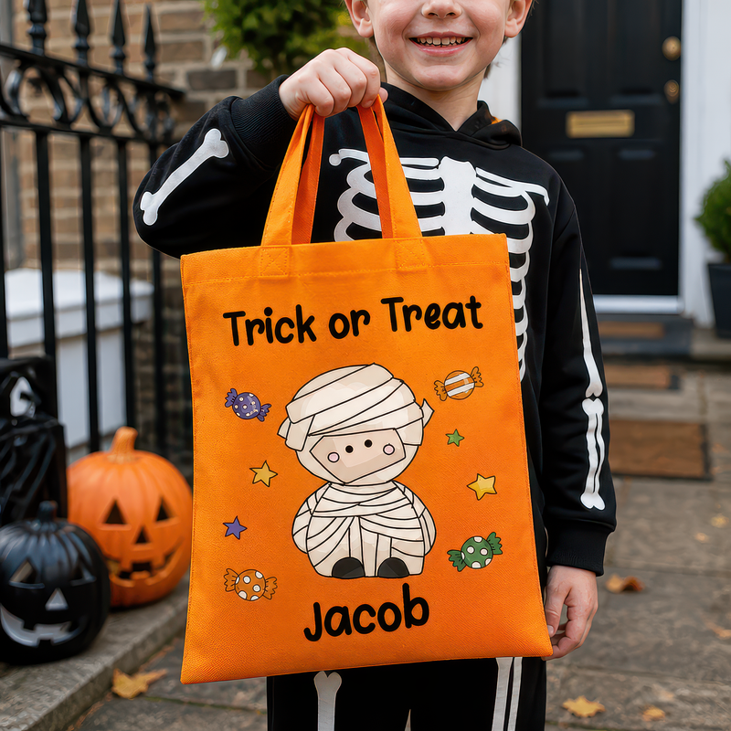 Personalised Orange Mummy Trick or Treat Tote Bag with Name - alternative view