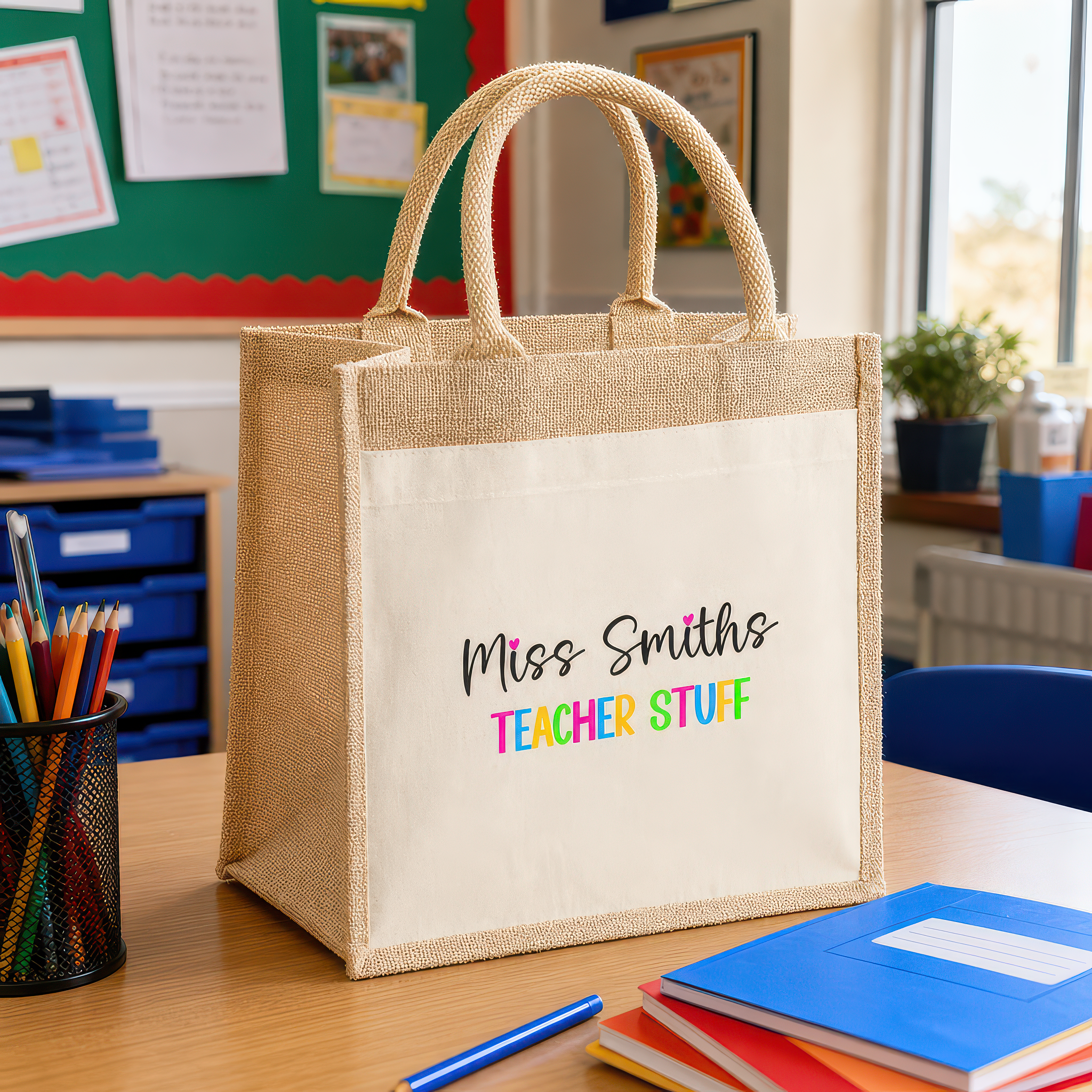 Personalised Bright Text Jute Tote Bag with Name - alternative view