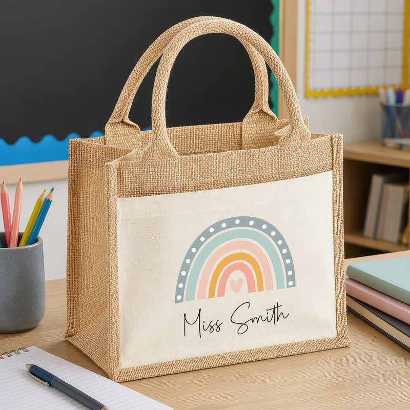 Personalised Pastel Rainbow Jute Tote Bag with Name - alternative view
