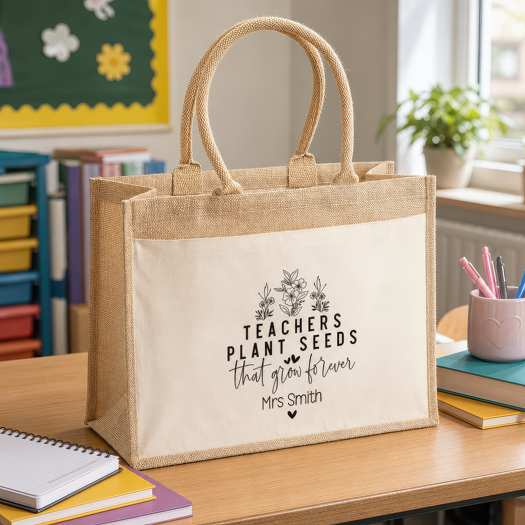 Personalised Plant Seeds Quote Jute Tote Bag with Name - alternative view