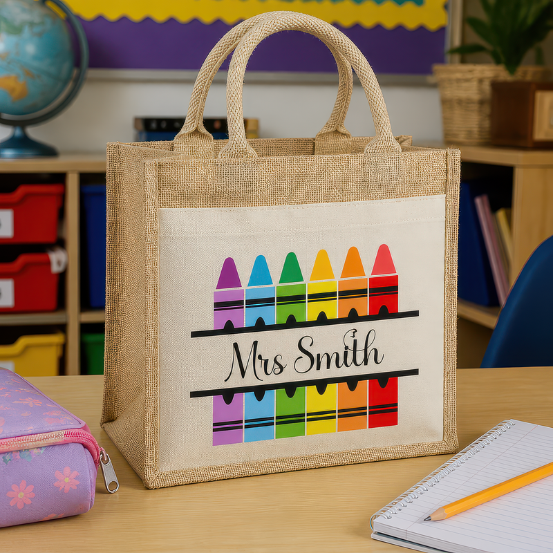 Personalised Crayon Jute Tote Bag with Name - alternative view