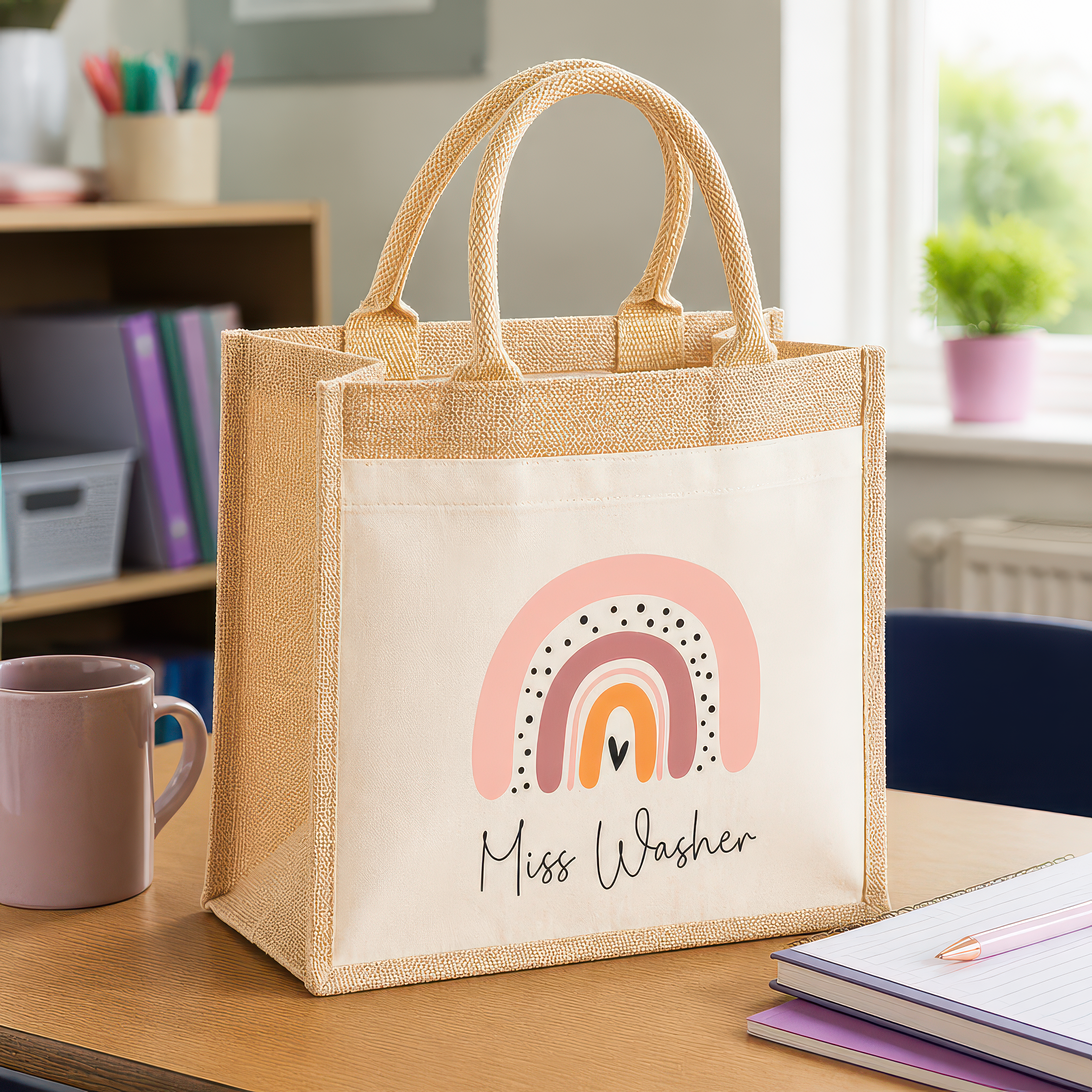 Personalised Boho Rainbow Jute Tote Bag with Name - alternative view