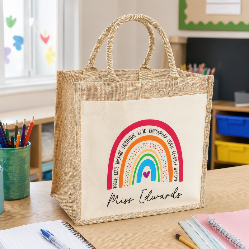 Personalised Multi Rainbow Jute Tote Bag with Name - alternative view