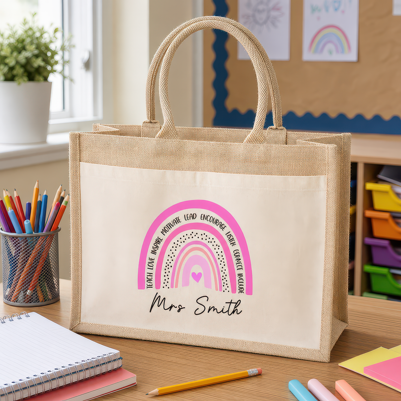 Personalised Rainbow Jute Tote Bag with Name - alternative view