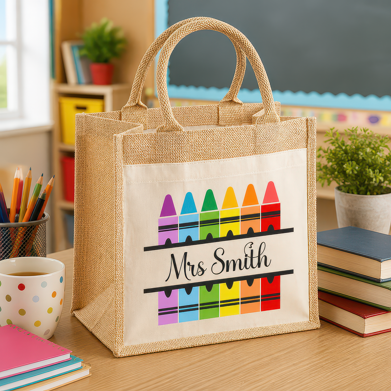 Personalised Multi Crayon Jute Tote Bag with Name - alternative view