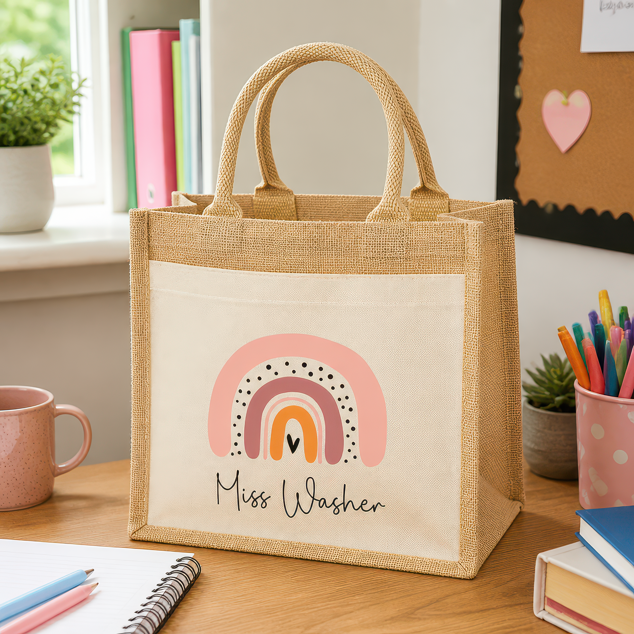 Personalised Multi Boho Rainbow Jute Tote Bag with Name - alternative view
